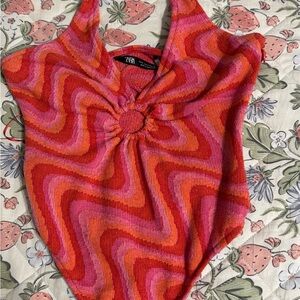 Zara Women Spring Summer Bodysuit Colorful Size S Stretch Body Halter Style